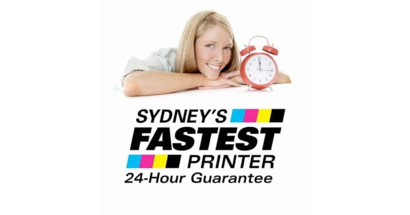 Woman with clock, logo for Sydney’s Fastest Printer.