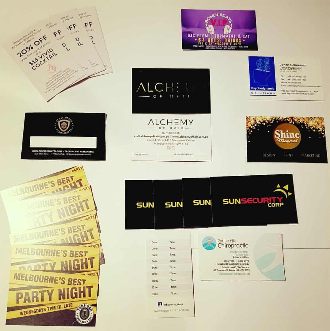 Photo of night club and hotel printing, menus, tickets, flyers designed and printed by Sydney’s Fastest Printer